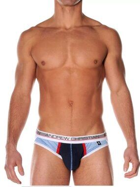 Andrew Christian Navy Blue, Light Blue & Red Briefs